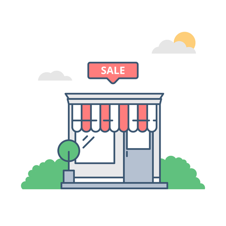 Vector illustration of a shop with sale sign.のイラスト素材