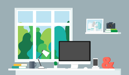 Office and home workplace flat style, vector illustration.のイラスト素材