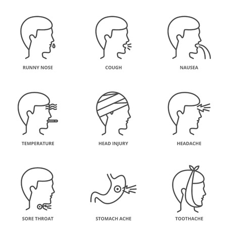 Illness set of icon on white background, vector illustration.のイラスト素材
