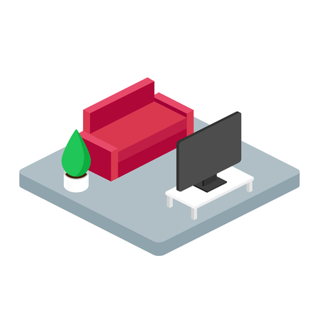 Simple living room isometric illustrationのイラスト素材