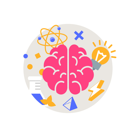 Brain, knowledge education icon, flat style.のイラスト素材