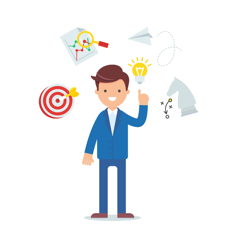 Vector illustration of a businessman, business strategy, planning, analytics.のイラスト素材