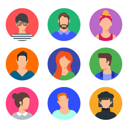 Vector set of avatars, male and female character flat styleのイラスト素材