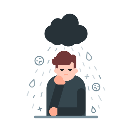 Sad and depressed man, bad mood vector illustration.のイラスト素材