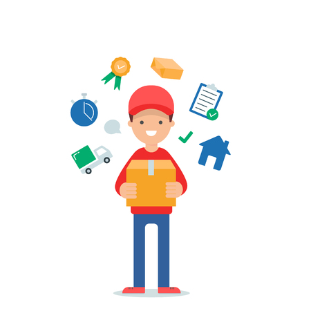 Courier delivery, man with box vector illustrationのイラスト素材