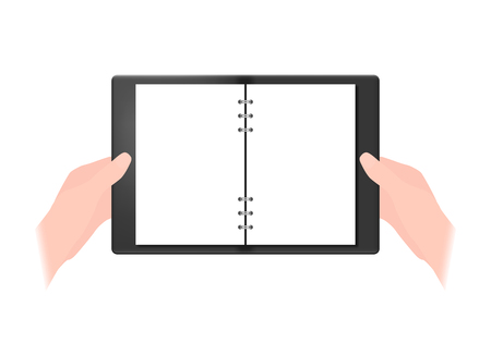 Vector illustration of hands holding a notebookの写真素材