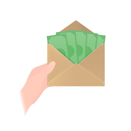 Vector illustration of a hand holding envelope with moneyの写真素材