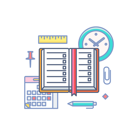 Time management, planning vector illustration filled outline styleのイラスト素材