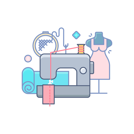 Sewing vector illustration filled outline styleのイラスト素材