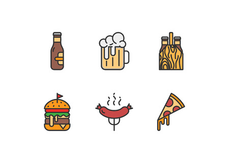 Beer and snacks vector icons set filled outline styleのイラスト素材