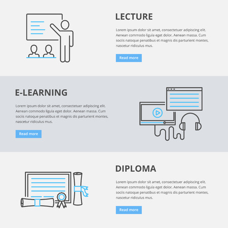Education vector web banners: lecture, e-learning, diplomaのイラスト素材