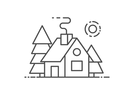 House in the forest, vector illustration outline styleのイラスト素材
