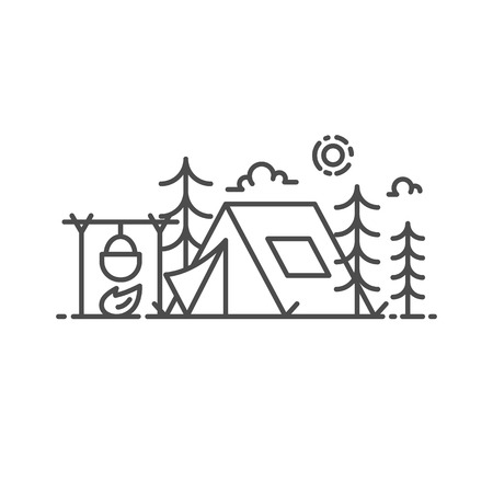 Camping vector illustration outline styleのイラスト素材