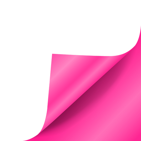 Blank white sticker with pink curled corner, realistic mockupのイラスト素材