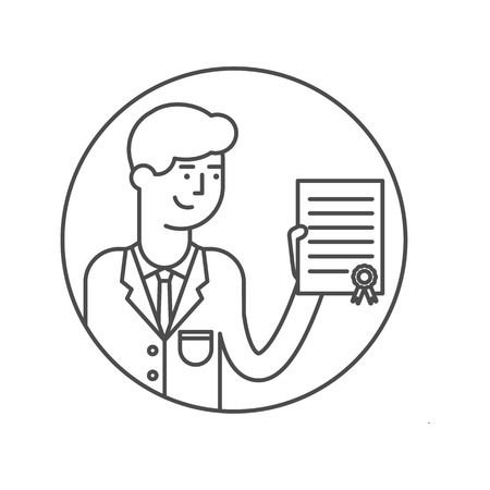Vector illustration of a man holding a certificate outline styleのイラスト素材