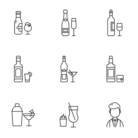 Alcohol drinks vector icons set outline styleのイラスト素材