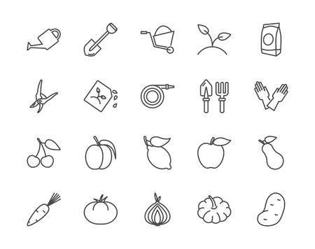 Gardening set of vector icons outline styleのイラスト素材