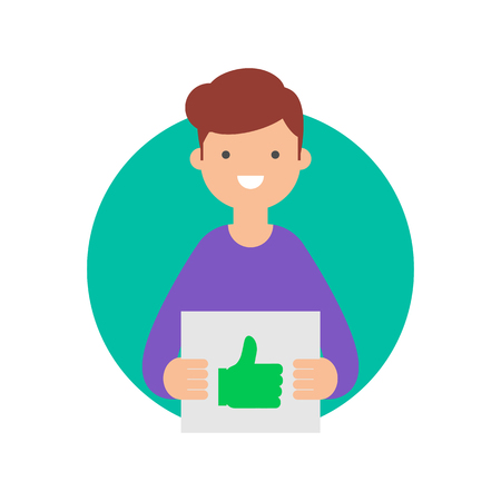 Man holding cardboard plate with thumb up sign vector illustrationのイラスト素材