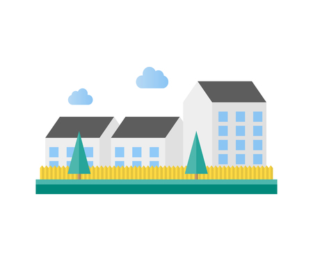 Houses in the street, vector illustrationのイラスト素材