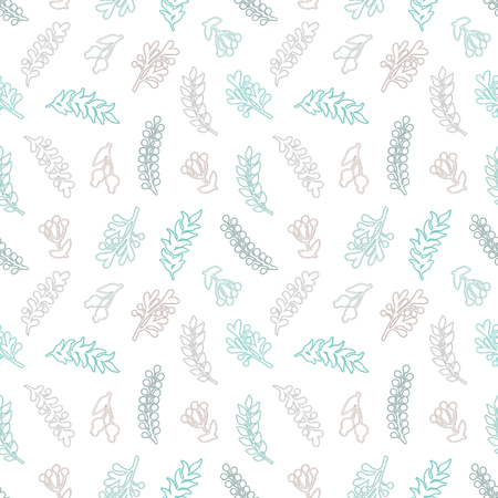 Seamless hand-drawn vector floral pattern with greens, branches and berriesの写真素材