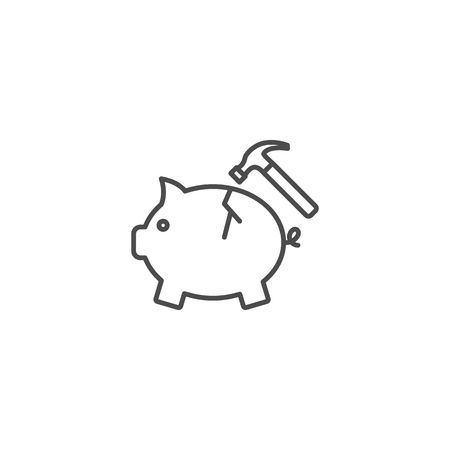 Hammer breaks a piggy bank icon, vector illustrationの写真素材