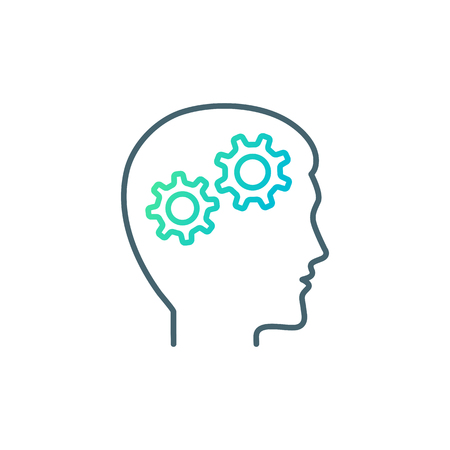 Gears in head icon outline style, vector illustrationの写真素材