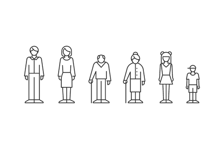 Family, people of different ages outline styleのイラスト素材