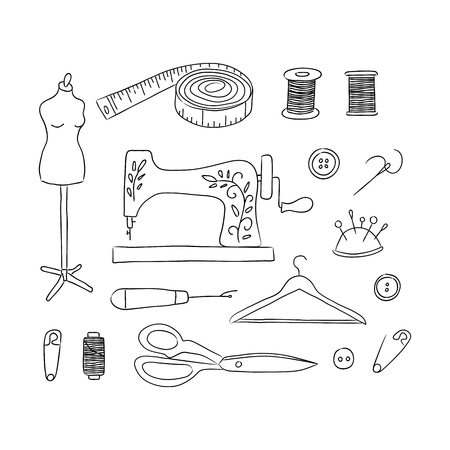 Sewing kit hand drawn iconsのイラスト素材