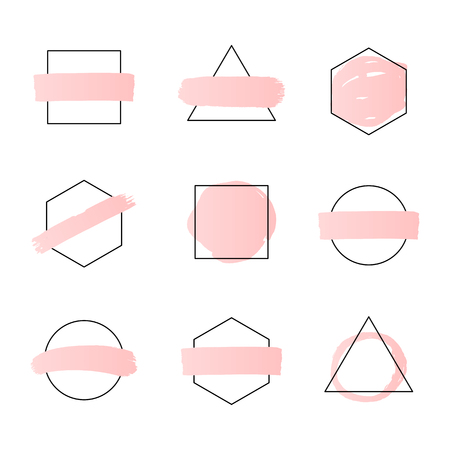 Circle, rectangle, round, square, hexagon geometric shapes with pink backgrounds, logo templatesのイラスト素材