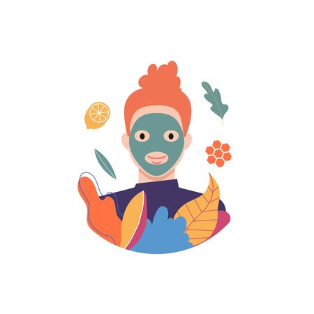 Facial mask with trendy floral elements vector illustrationのイラスト素材