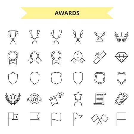 Awards vector icons set outline styleのイラスト素材