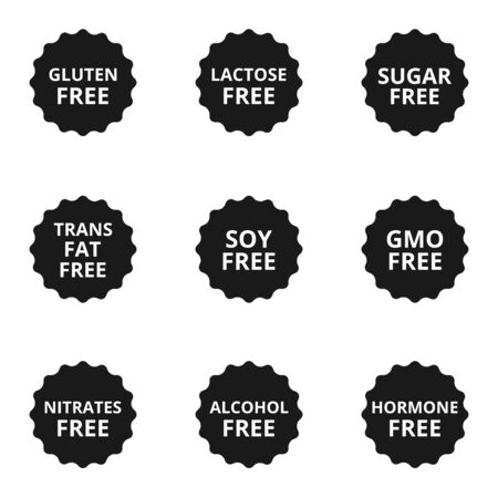 Ingredients warning signs vector set of food labelsのイラスト素材