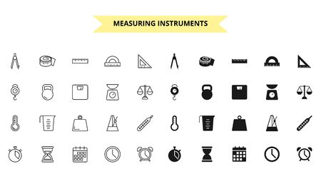 Measuring instruments silhouettes and outline style vector icons setのイラスト素材