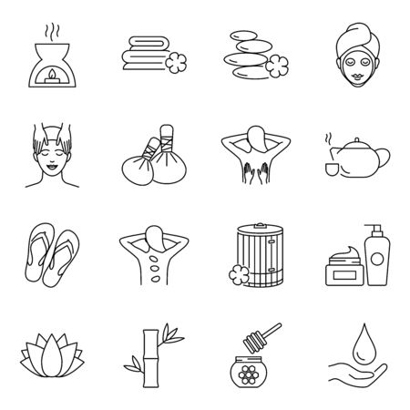 SPA and beauty vector icons set outline styleのイラスト素材