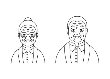 Senior people woman man vector icons line styleのイラスト素材