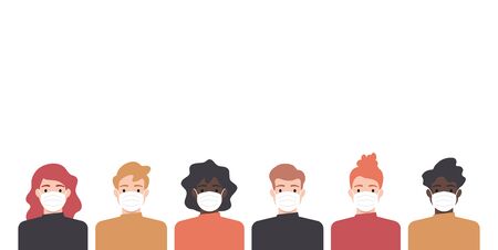 People wearing face mask, coronavirus pandemic, flu, disease illustrationのイラスト素材