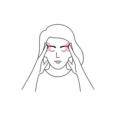 Headache, migraine vector illustration line styleのイラスト素材