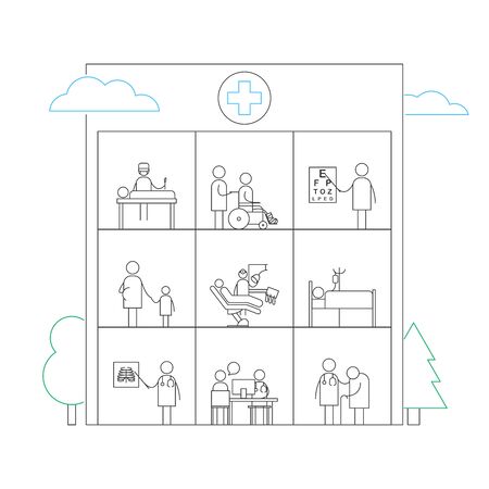 Hospital building, medicine services line vector illustrationのイラスト素材