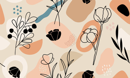 Trendy floral seamless pattern, botanical backgroundのイラスト素材