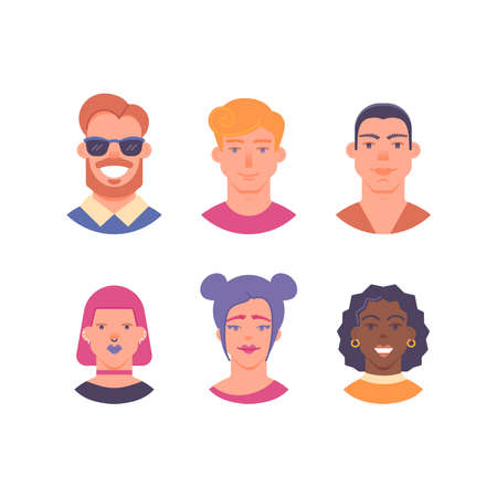 Female and male avatars cartoon style