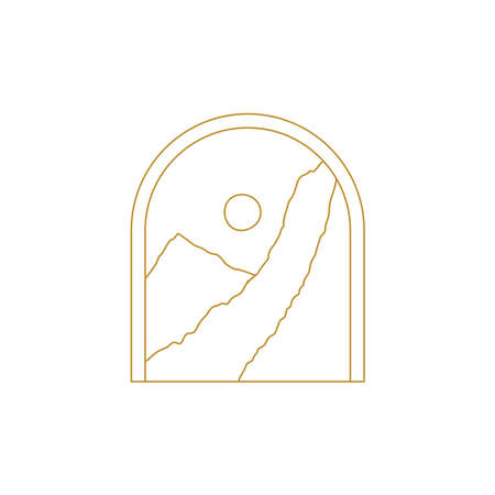 Abstract boho landscape logo. Sun, mountains, nature.のイラスト素材
