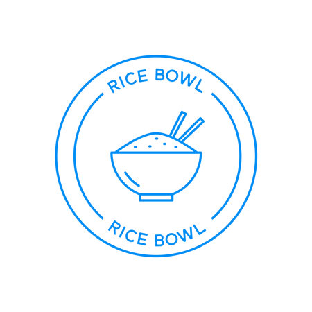 Rice bowl logo. Label for asian food, Chinese food stamp, Japanese food emblem, Korean food tagのイラスト素材