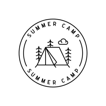 Summer camp logo. Camping label, tent icon. Vacation, adventure, journeyのイラスト素材