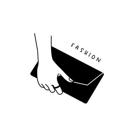 Female trendy illustration - hand holding clutch bag linear style.のイラスト素材