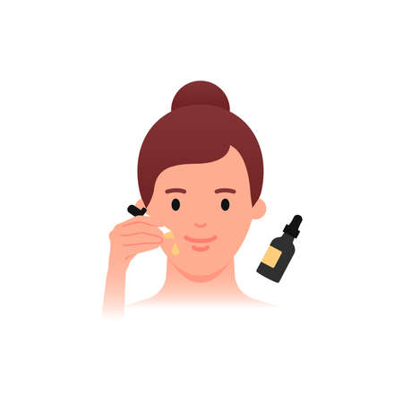 Skincare - Woman applying serum. Flat styleのイラスト素材