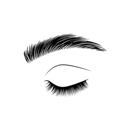 Womens closed eye with fashionable eyebrows and natural eyelashes icon for beauty salon cardのイラスト素材