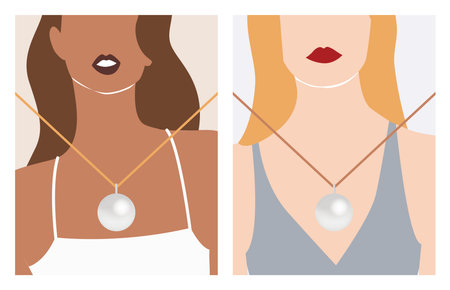 Jewelry display card template. Necklace display card. Fashionable illustration of womenのイラスト素材