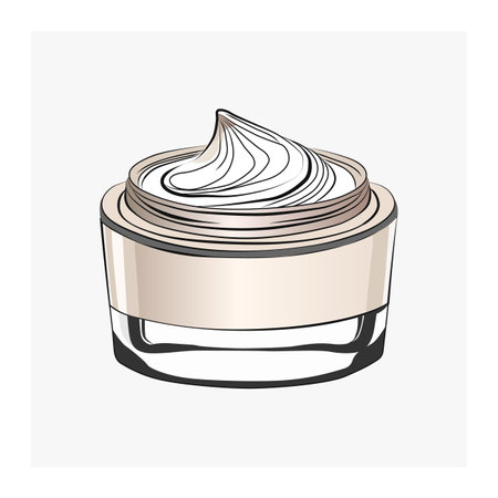 Open jar of facial cream. Moisturizer jar, beauty product, fashion illustration, linear styleのイラスト素材