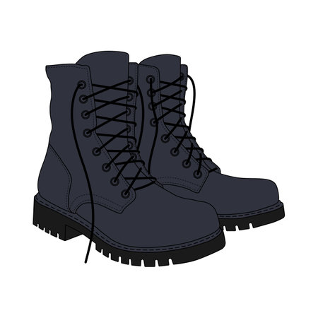 Black high lace up boots sketch illustration on white backgroundのイラスト素材