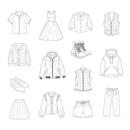 Apparel sketch illustrations on white backgroundのイラスト素材
